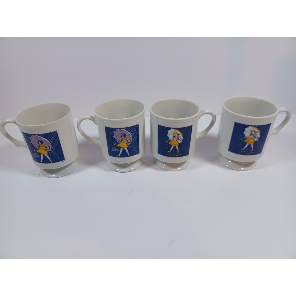1972 1956 Vintage Morton Salt When It Rains It Pours Coffee Mug Tea Cup Set Of 4